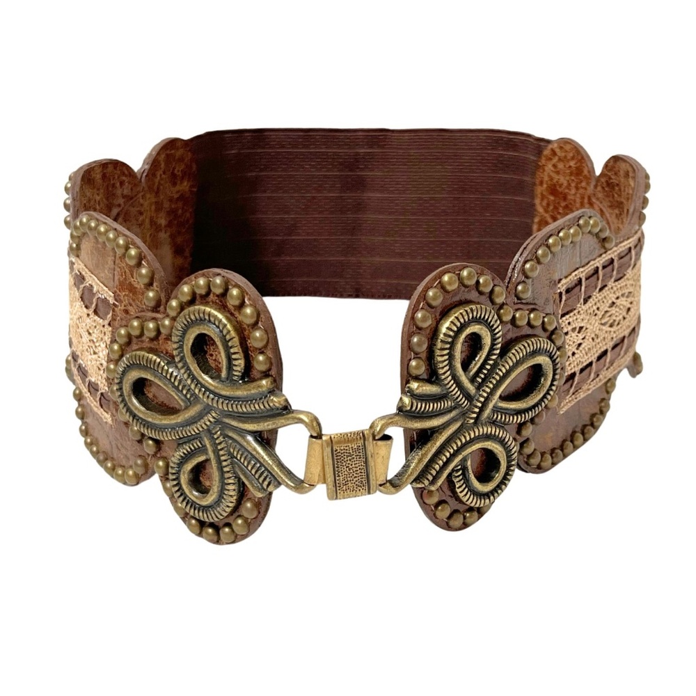 LeatheRock USA Studded Leather Lace Metalwork Stretch Belt // XS S